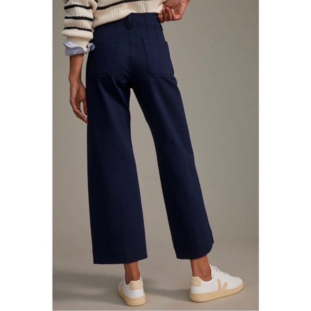 Anthropologie Maeve The Colette Ponte Crop Wide Leg Pants Navy NEW 32 TALL - Picture 2 of 3